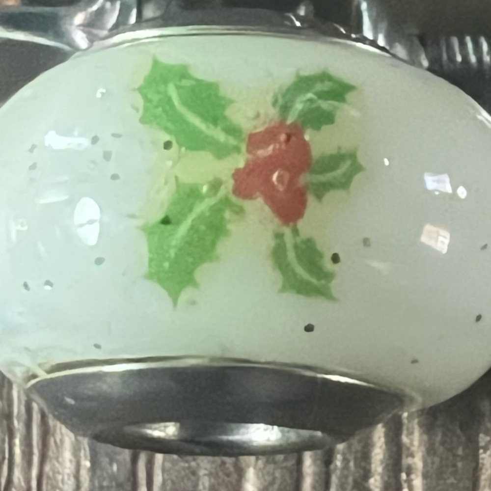Murano Charm Christmas Holly 925 B26